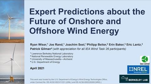 Expert elicitation survey predicts 37% to 49% declines in wind energy costs by 2050