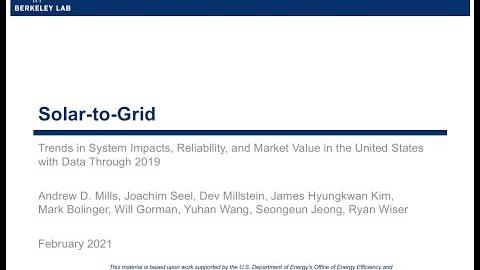  Solar-to-Grid: Trends in System Impacts, Reliability and Market Value of Solar in the United States