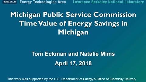 Michigan Public Service Commission Time Value of Energy Savings in Michigan