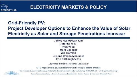  Grid-Friendly PV to enhance the value of solar electricity as solar and storage penetrations increase