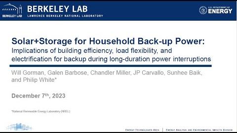 Solar+Storage for Household Back-up Power: Implications of building efficiency, load flexibility, and electrification for backup during long-duration power interruptions