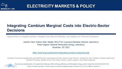 Integrating Cambium Marginal Costs into Electric Sector Decisions