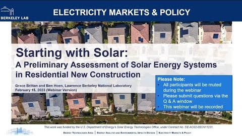 Starting with Solar: A Preliminary Assessment of Solar Energy Systems in Residential New Construction